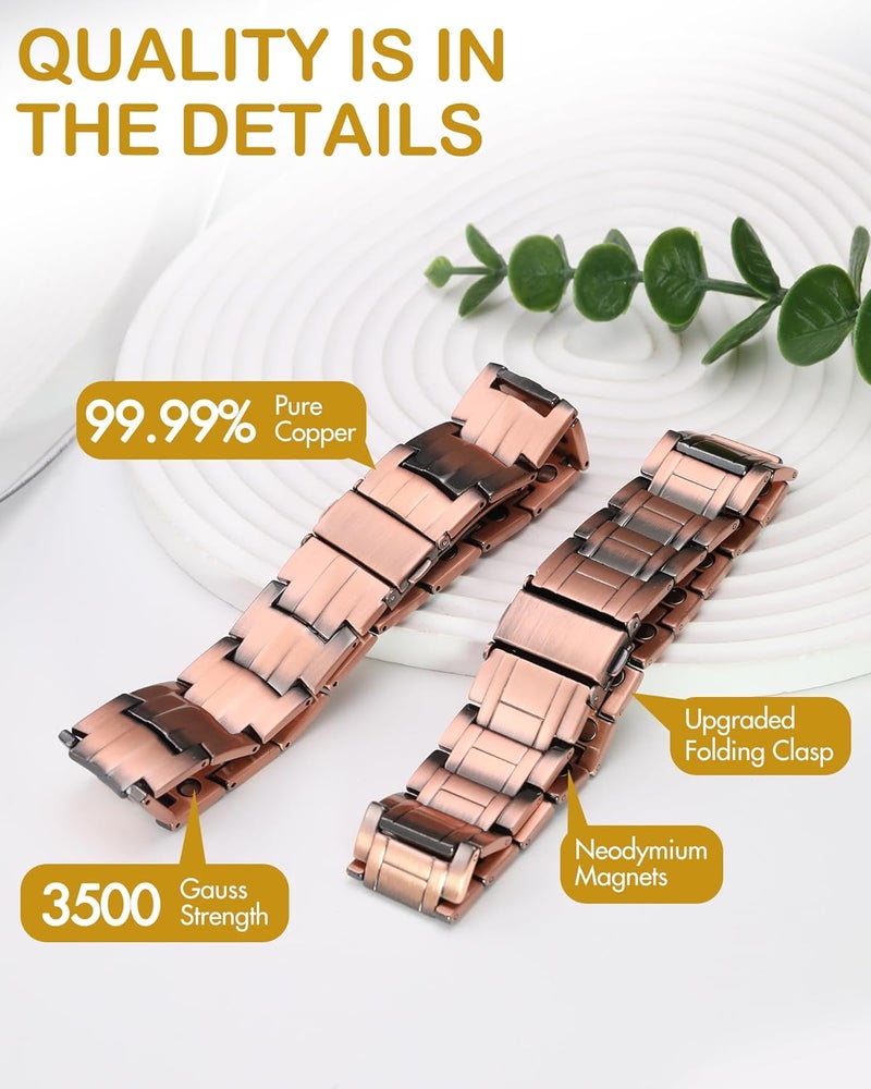Feraco Men's Copper Bracelet,3X Strength 99.99% Pure Copper Magnetic Bracelets with Magnets,Adjustable Length with Sizing Tool - Image 3